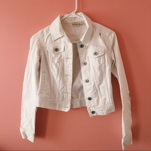 Distressed white jean jacket